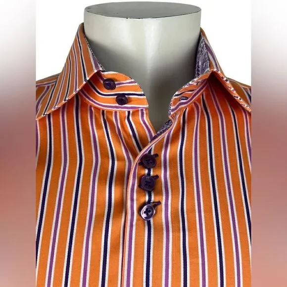 Striking Bertigo Tangerine/Hot Pink/Purple Striped L/S Dress Shirt NWOT Sz 5(XL) - Picture 3 of 9